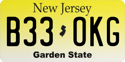 NJ license plate B33OKG