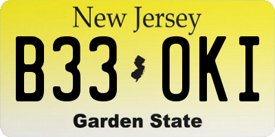NJ license plate B33OKI