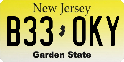NJ license plate B33OKY