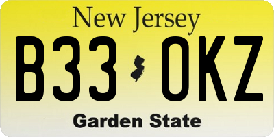NJ license plate B33OKZ