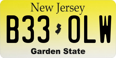 NJ license plate B33OLW