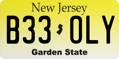 NJ license plate B33OLY