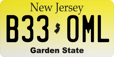NJ license plate B33OML