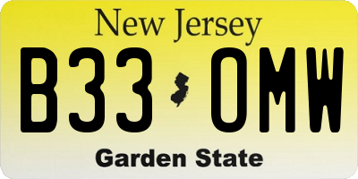 NJ license plate B33OMW
