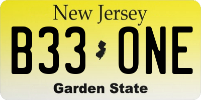 NJ license plate B33ONE