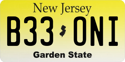 NJ license plate B33ONI