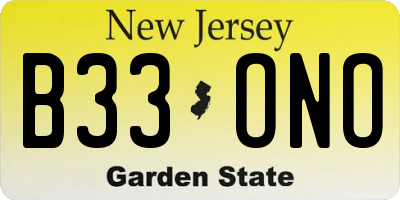 NJ license plate B33ONO