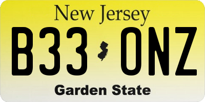 NJ license plate B33ONZ
