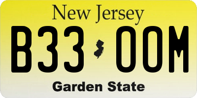NJ license plate B33OOM