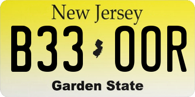 NJ license plate B33OOR