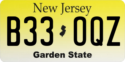 NJ license plate B33OQZ