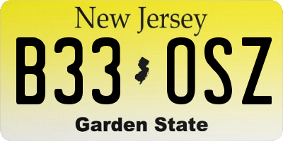 NJ license plate B33OSZ