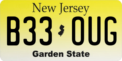NJ license plate B33OUG