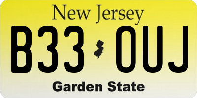 NJ license plate B33OUJ