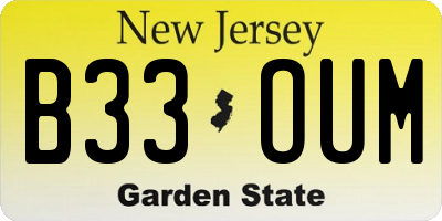 NJ license plate B33OUM