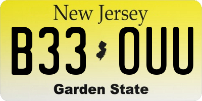 NJ license plate B33OUU
