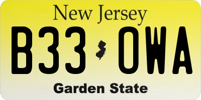 NJ license plate B33OWA