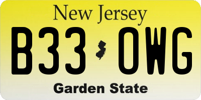 NJ license plate B33OWG