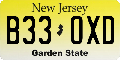 NJ license plate B33OXD