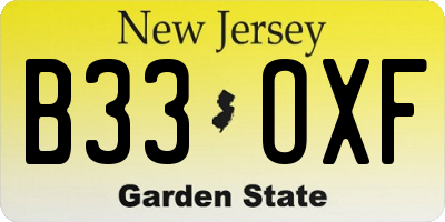 NJ license plate B33OXF