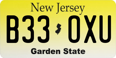 NJ license plate B33OXU