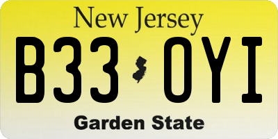 NJ license plate B33OYI