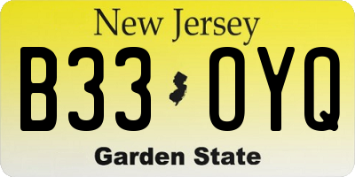NJ license plate B33OYQ