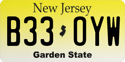 NJ license plate B33OYW