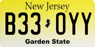 NJ license plate B33OYY