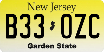 NJ license plate B33OZC