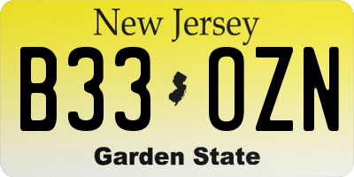 NJ license plate B33OZN