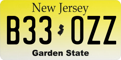 NJ license plate B33OZZ