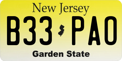 NJ license plate B33PAO