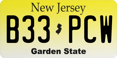 NJ license plate B33PCW