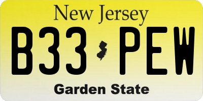 NJ license plate B33PEW