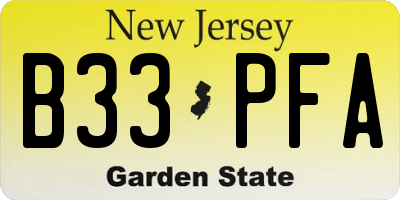 NJ license plate B33PFA