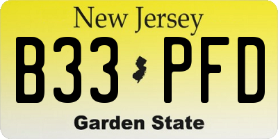 NJ license plate B33PFD