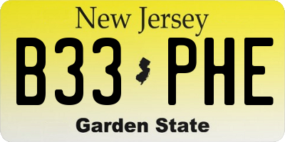 NJ license plate B33PHE