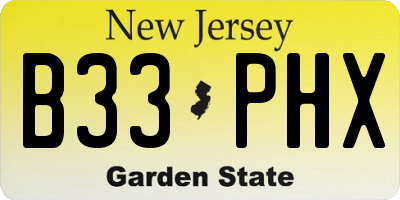 NJ license plate B33PHX