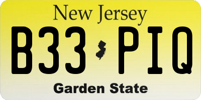 NJ license plate B33PIQ