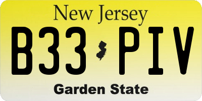 NJ license plate B33PIV