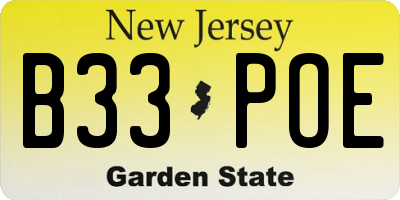 NJ license plate B33POE