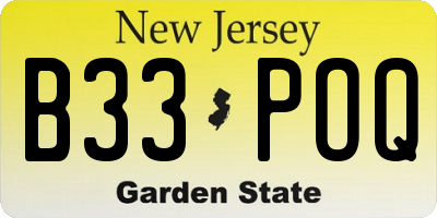 NJ license plate B33POQ