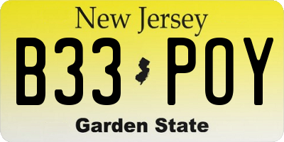 NJ license plate B33POY