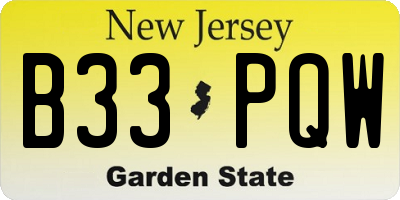 NJ license plate B33PQW