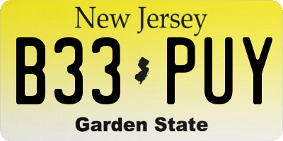 NJ license plate B33PUY