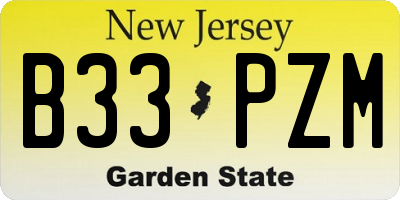 NJ license plate B33PZM