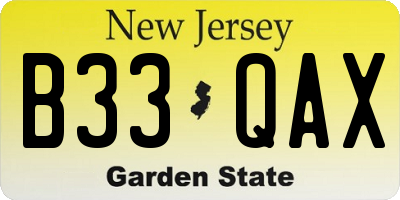 NJ license plate B33QAX