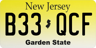 NJ license plate B33QCF