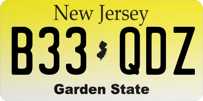 NJ license plate B33QDZ